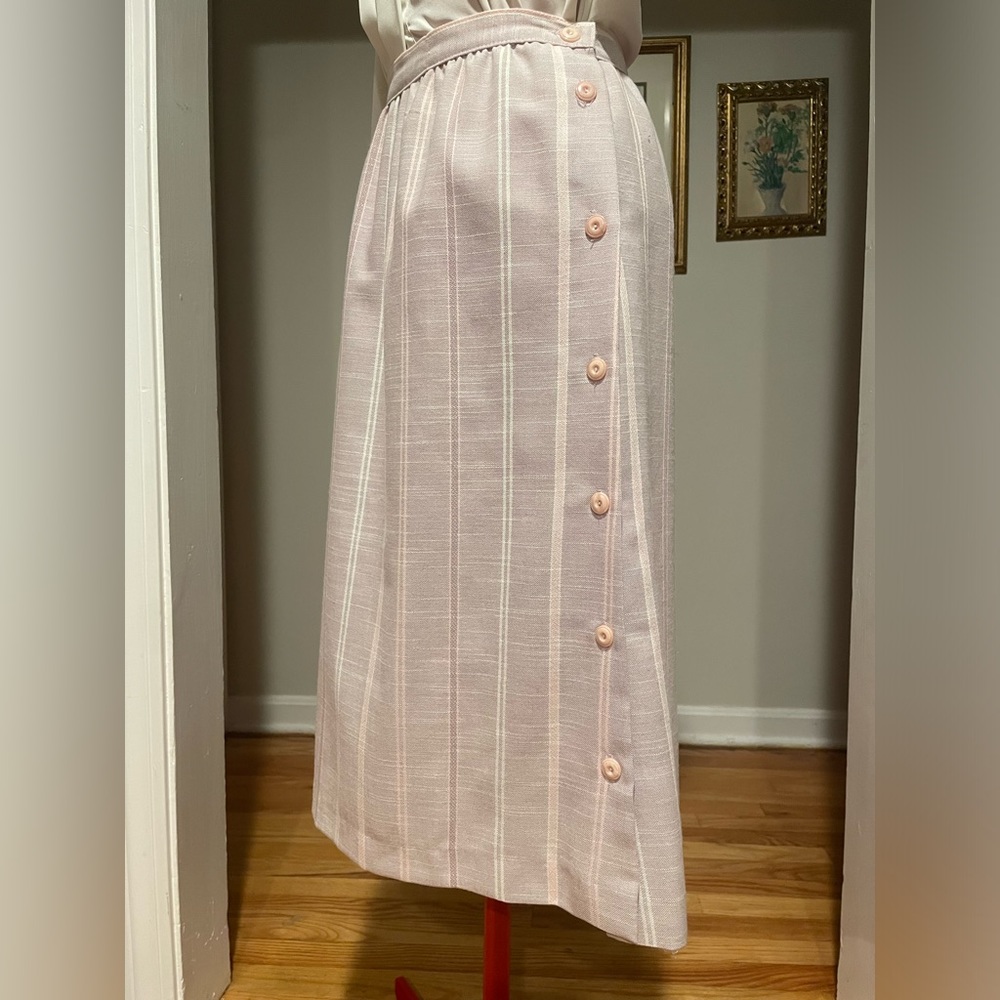 Vintage 80s Pastel Pink & Purple Striped A-Line Midi Skirt – Fits a size Small - Picture 4 of 10